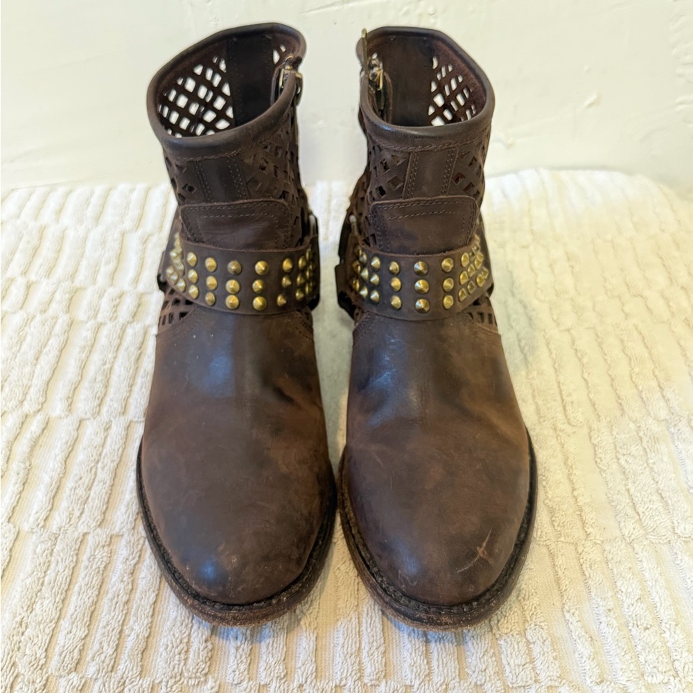 Women's Brown Studded Leather Ankle Boots